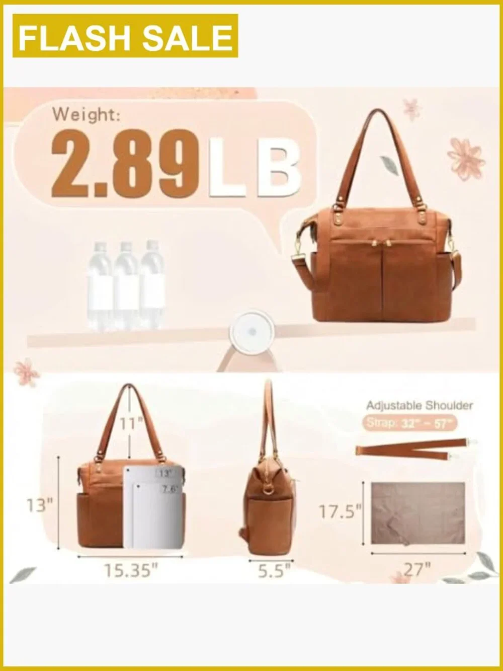 4-in-1 Convertible Leather Diaper Bag Backpack Tote with 13 Pockets